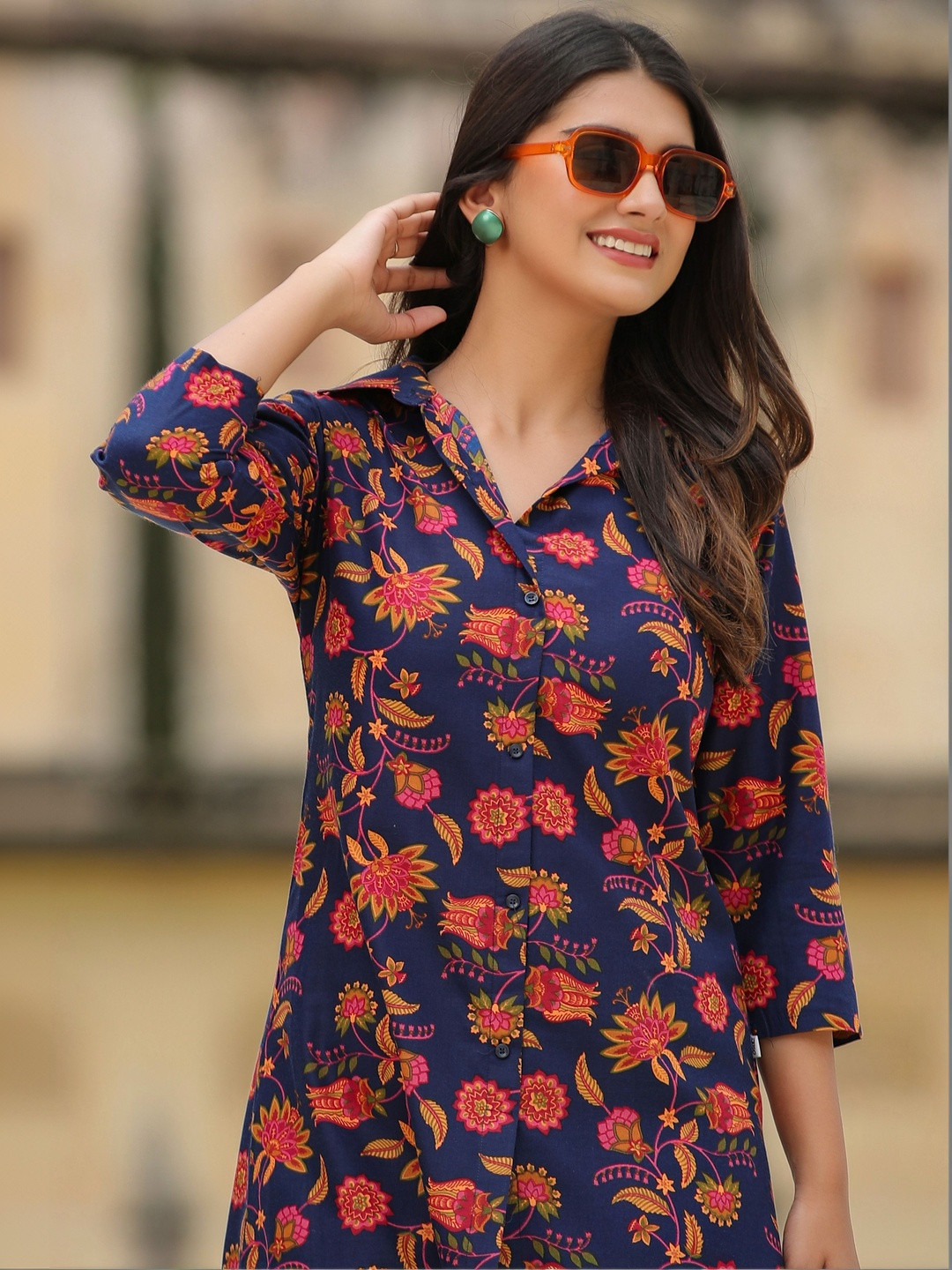 LERIYA FASHION Printed Shirt Collar Tunic & Trousers Co-Ords