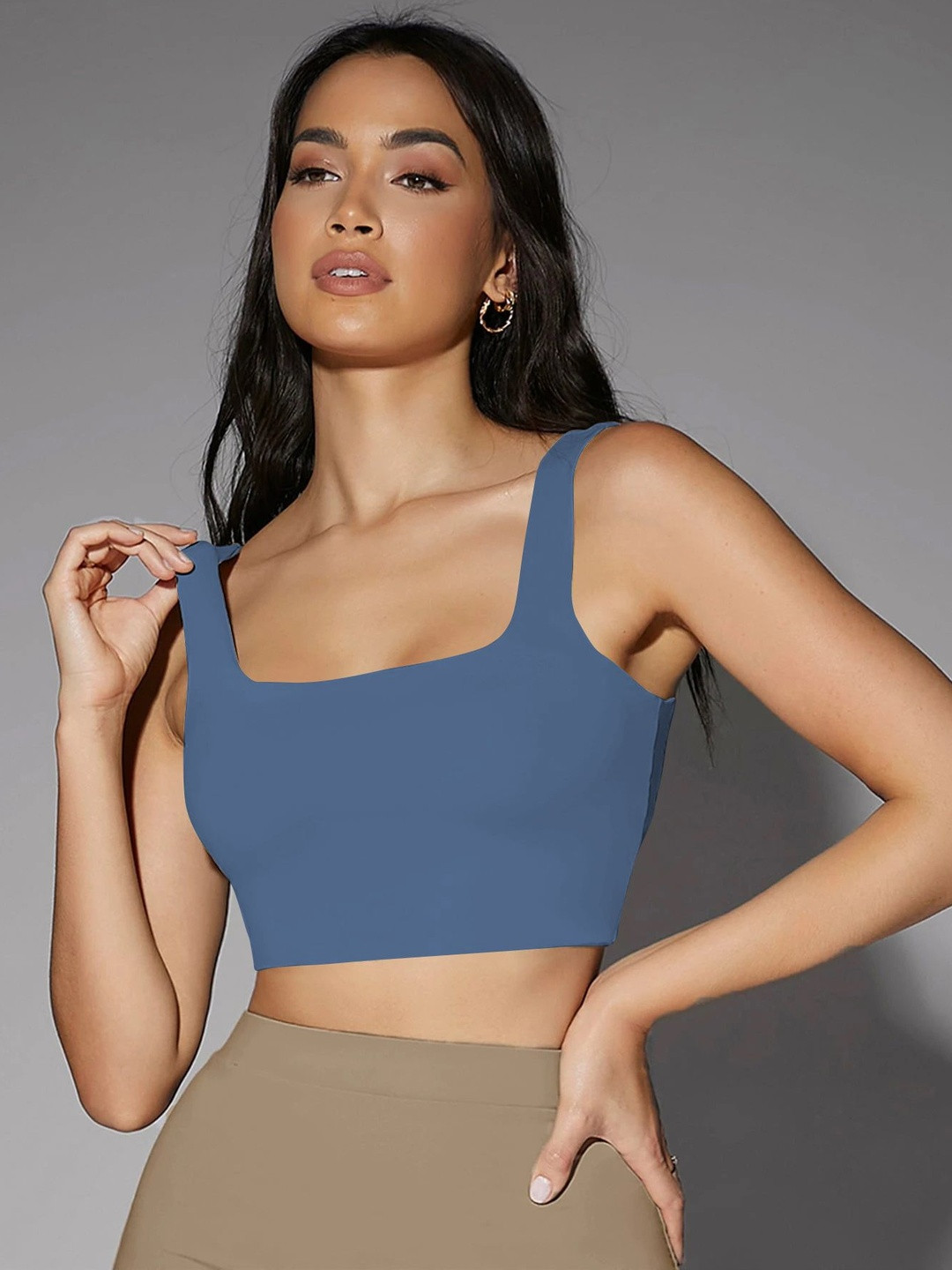 BAESD Ribbed Fitted Square Neck Tank Crop Top