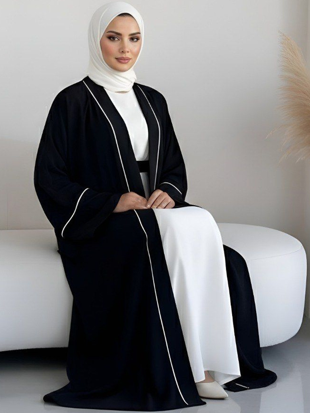 Ovais Abaya Collection Round Neck Front Open Kaftan Abaya Burqa