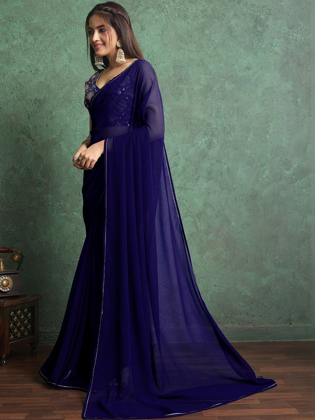 all about you Embellished Embroidered Poly Georgette Designer Saree