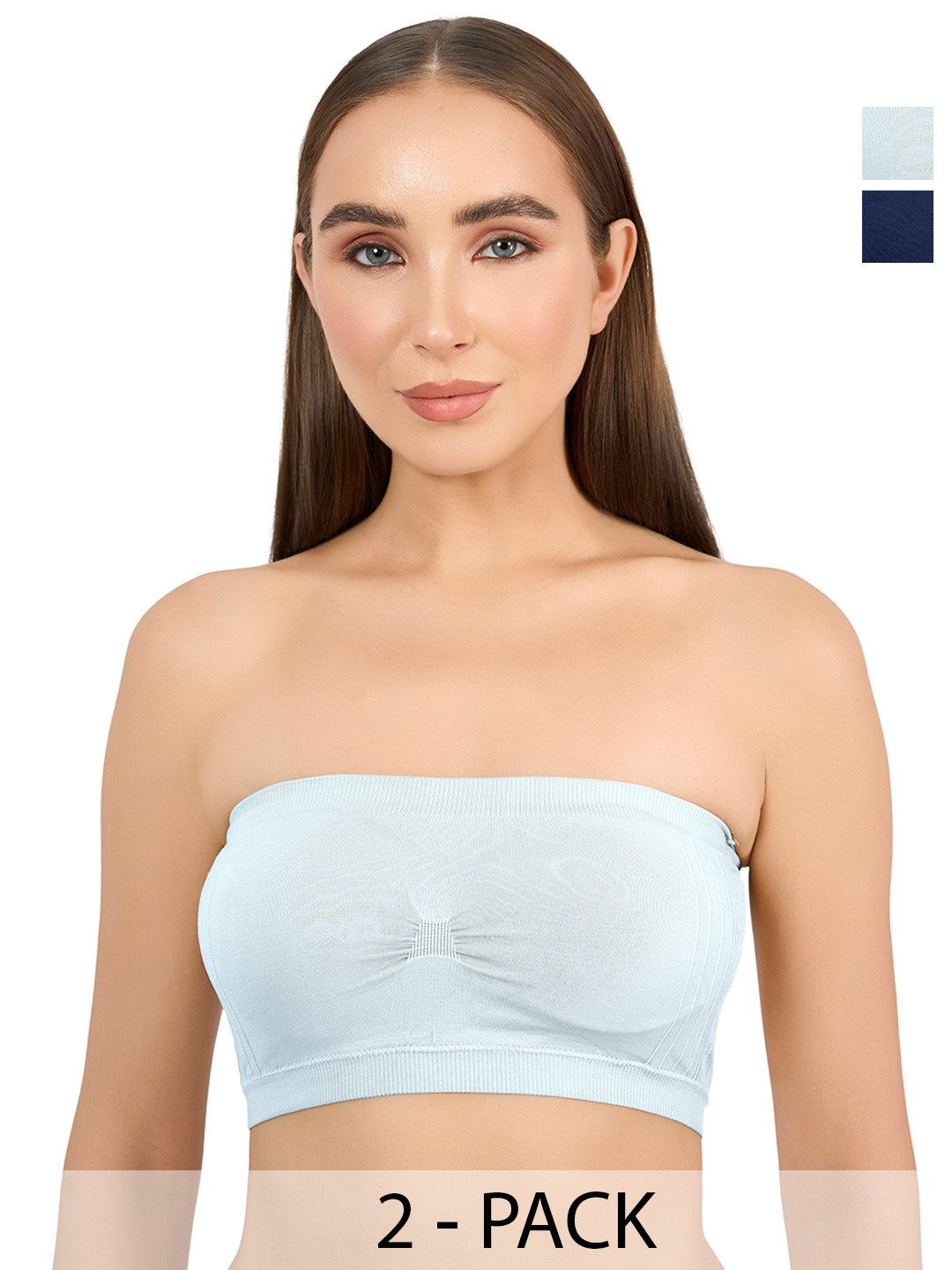 Moda Rapido Pack of 2 Seamless, Removable Pads Cotton Lycra Strapless Tube Bra