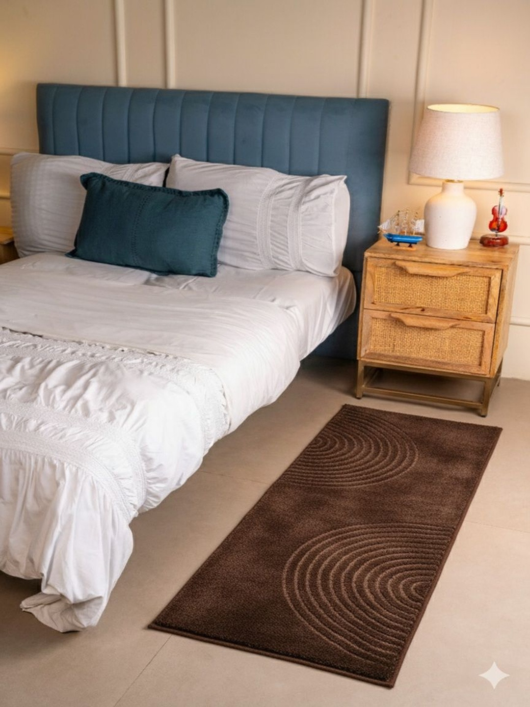 RALIA HOMES Brown Self Design Anti-Skid Bedside Floor Runner
