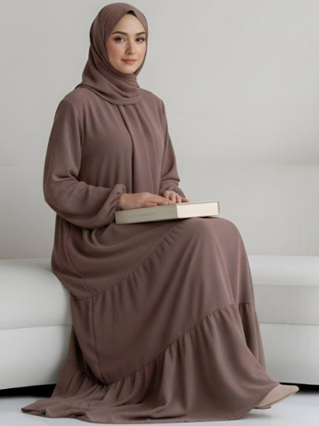 Ovais Abaya Collection Round Neck Long Sleeves Kaftan Burqa
