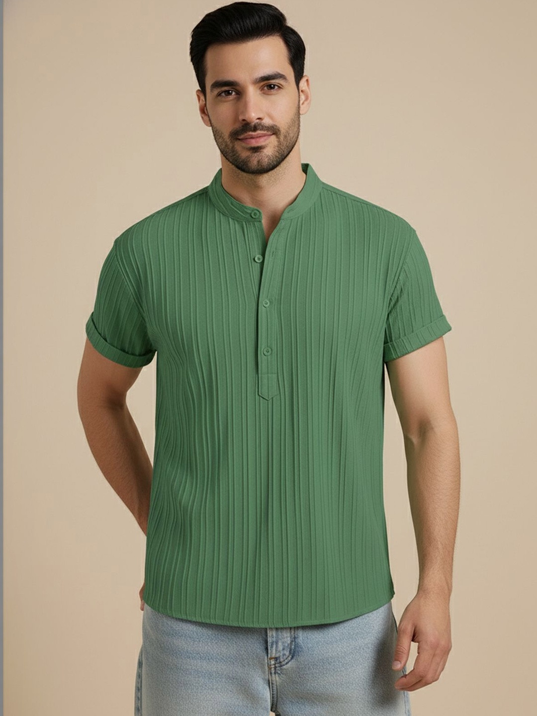 WEBRIC Men Striped Thread Work Kurta