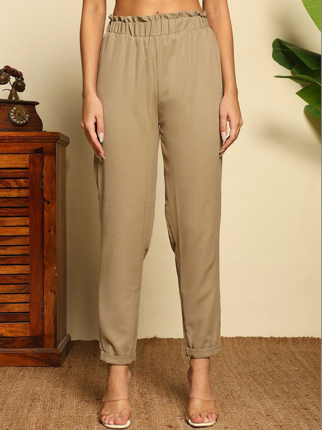 VOGAAN Women Relaxed High-Rise Easy Wash Trousers