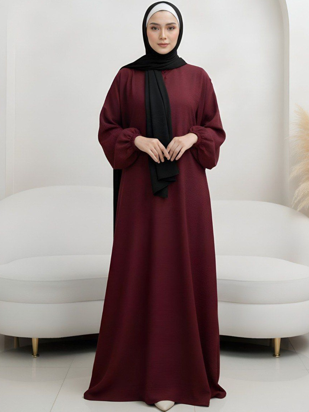 Ovais Abaya Collection Tie & Dye Round Neck Long Sleeves Kaftan Burqa