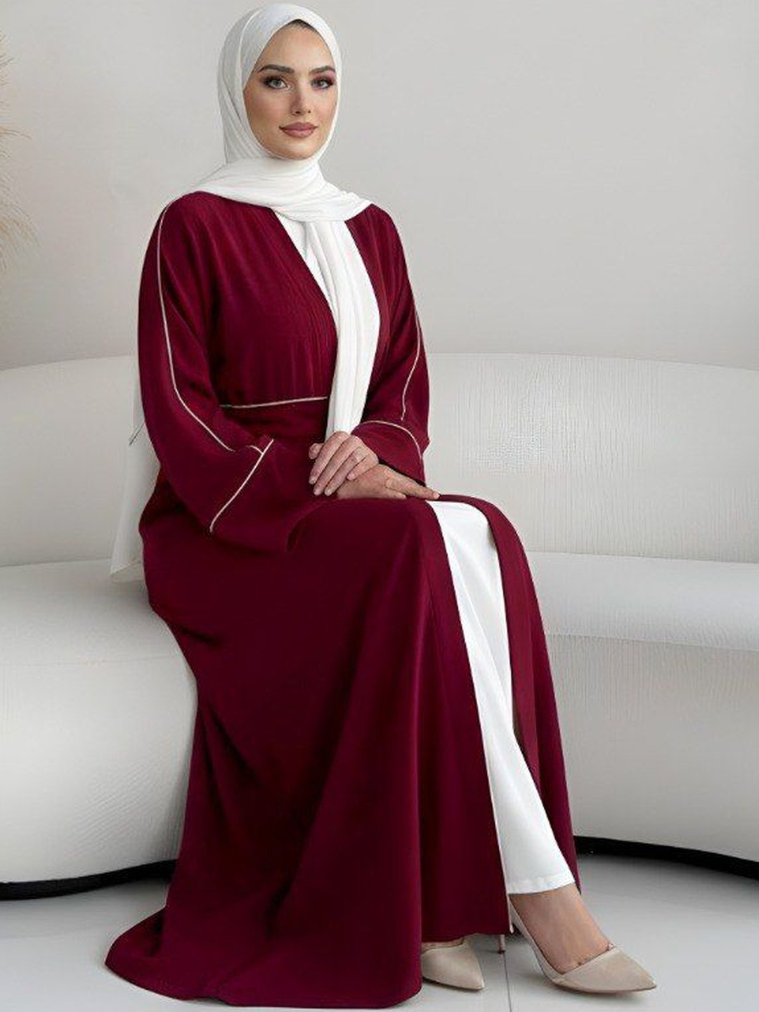 Ovais Abaya Collection Round Neck Front Open Kaftan Abaya Burqa