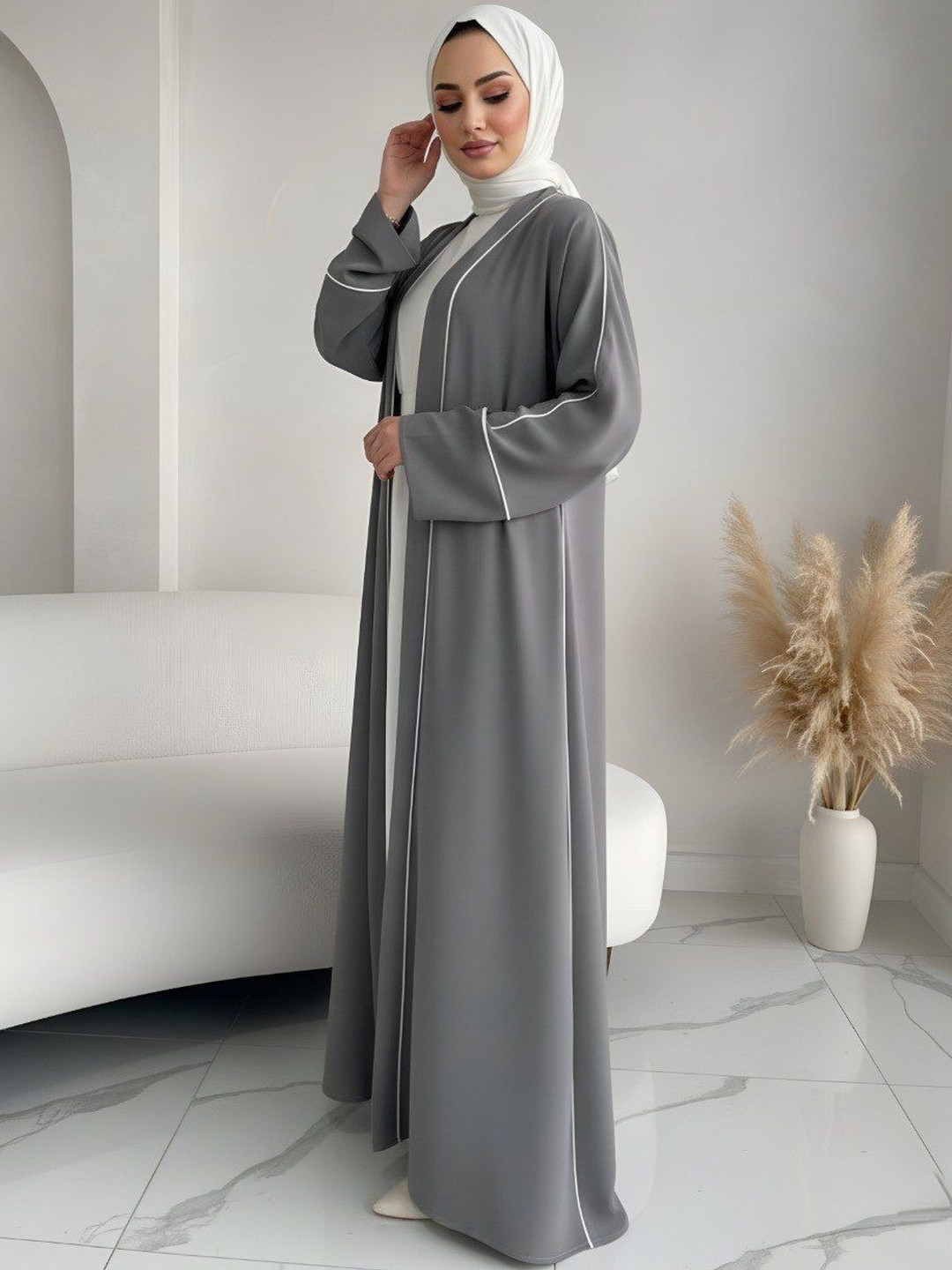 Ovais Abaya Collection Round Neck Front Open Kaftan Abaya Burqa