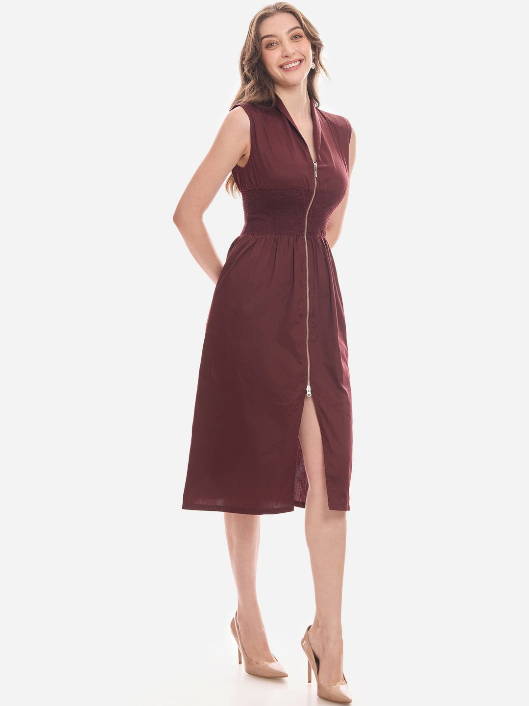 Virgio Cotton Waist Smocked Midi Dress