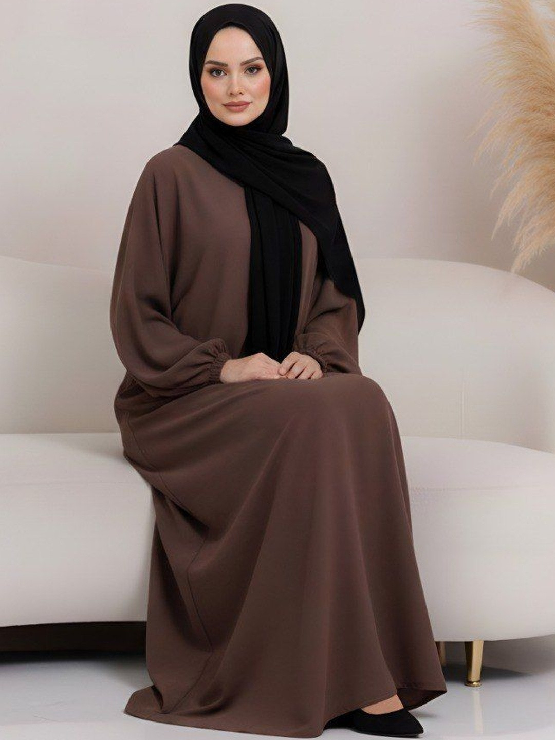 Ovais Abaya Collection Tie & Dye Round Neck Long Sleeves Kaftan Burqa