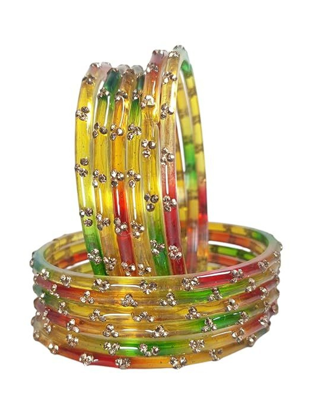 fellow Set of 12 Zircon-Studded Kashmiri Bangless