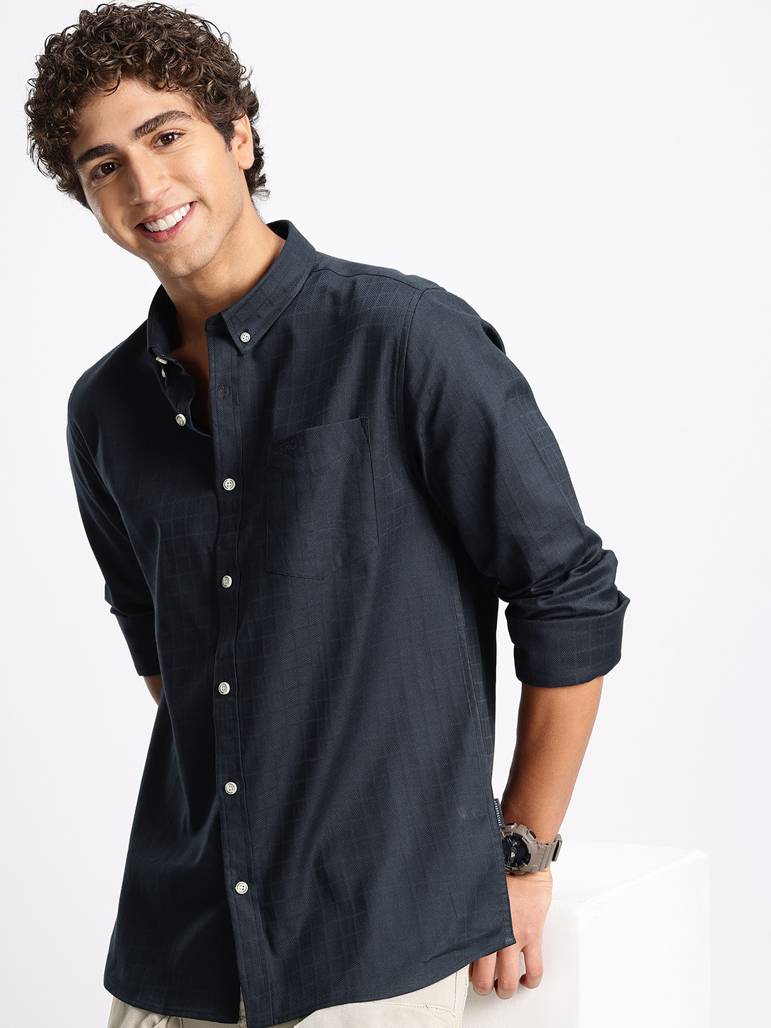 Aeropostale Pure Cotton Self Design Checked Casual Shirt