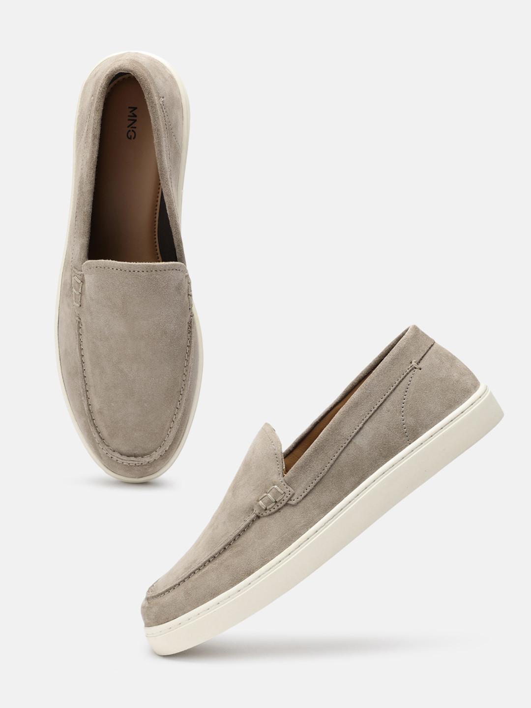MANGO MAN Solid Suede Loafers