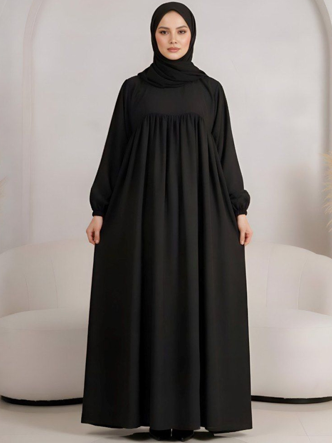 Ovais Abaya Collection Round Neck Long Sleeve Abaya Kaftan Burqas
