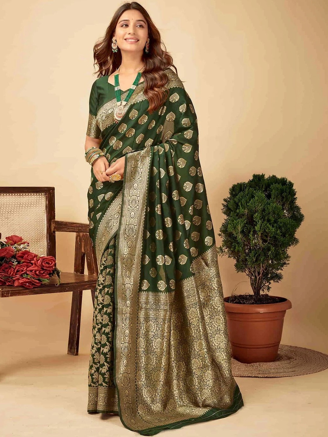 SHRIMAY Ethnic Motifs Zari Art Silk Handloom Banarasi Saree