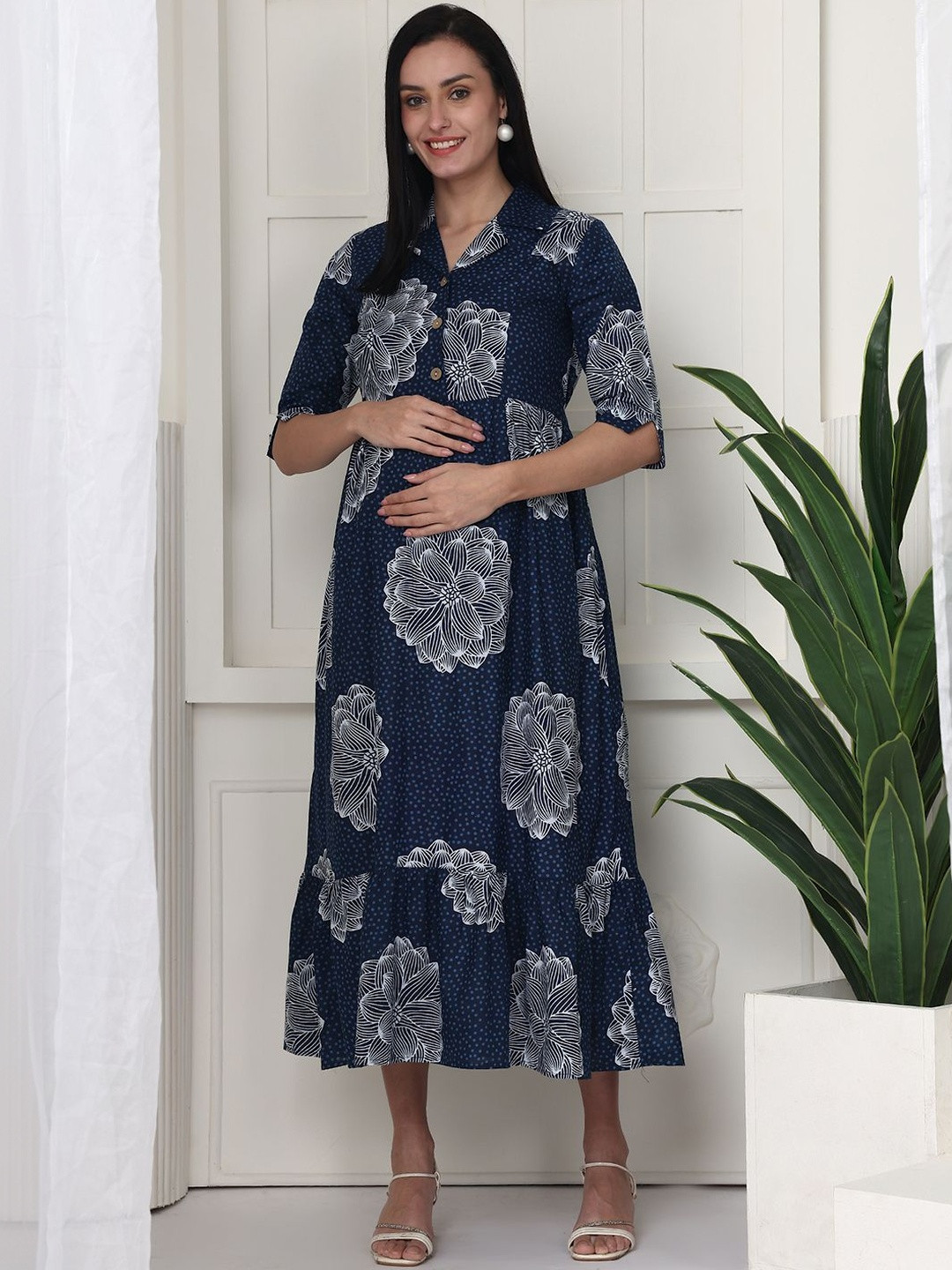 Feel Clath Floral Printed A-Line Midi Maternity Dress