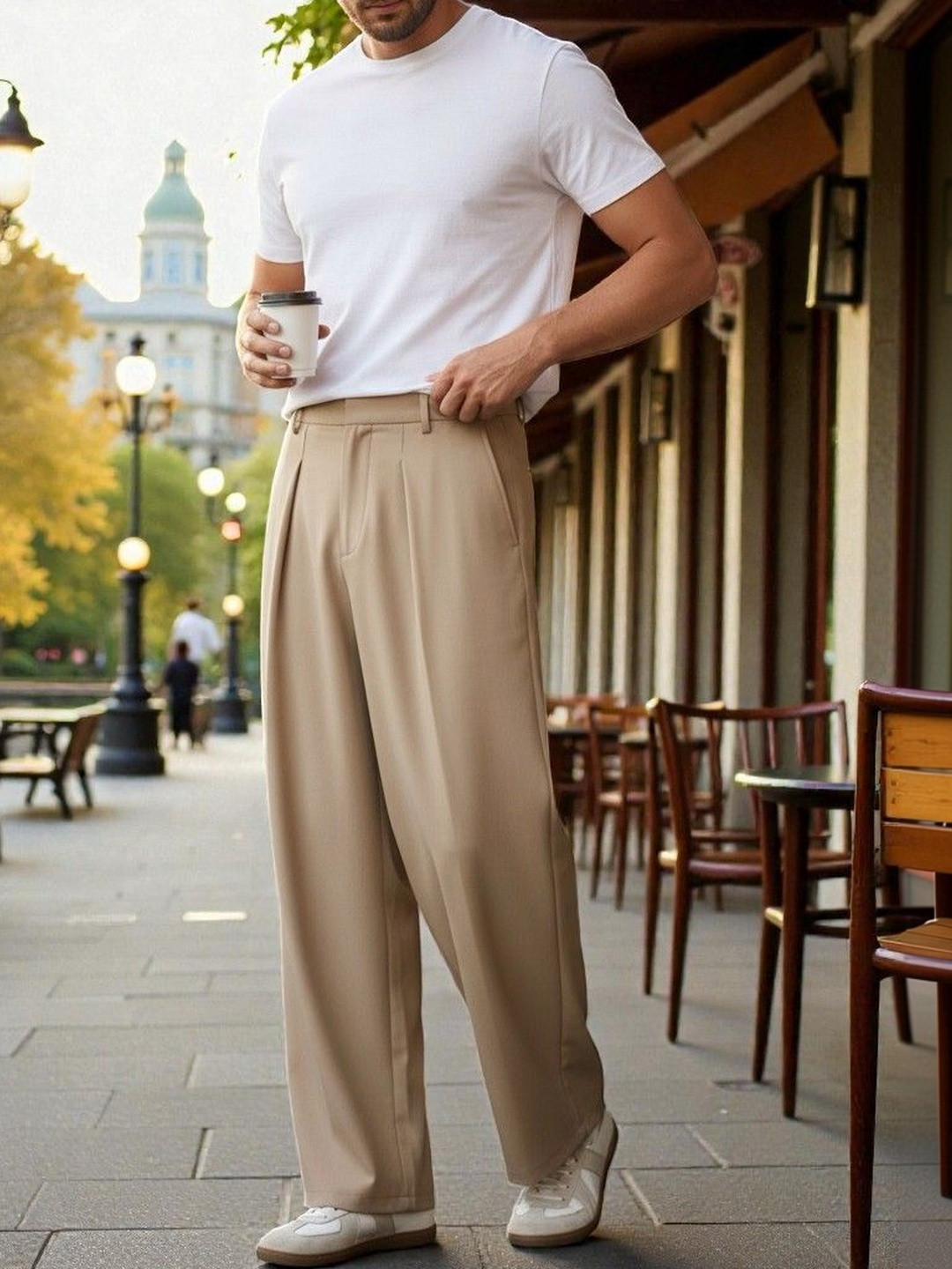 COVZ Men Korean Loose Fit Easy Wash Pleated Trousers
