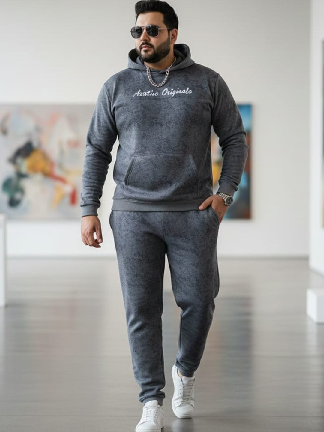AUSTIVO Men Printed Round Neck Mid-Rise Tracksuits