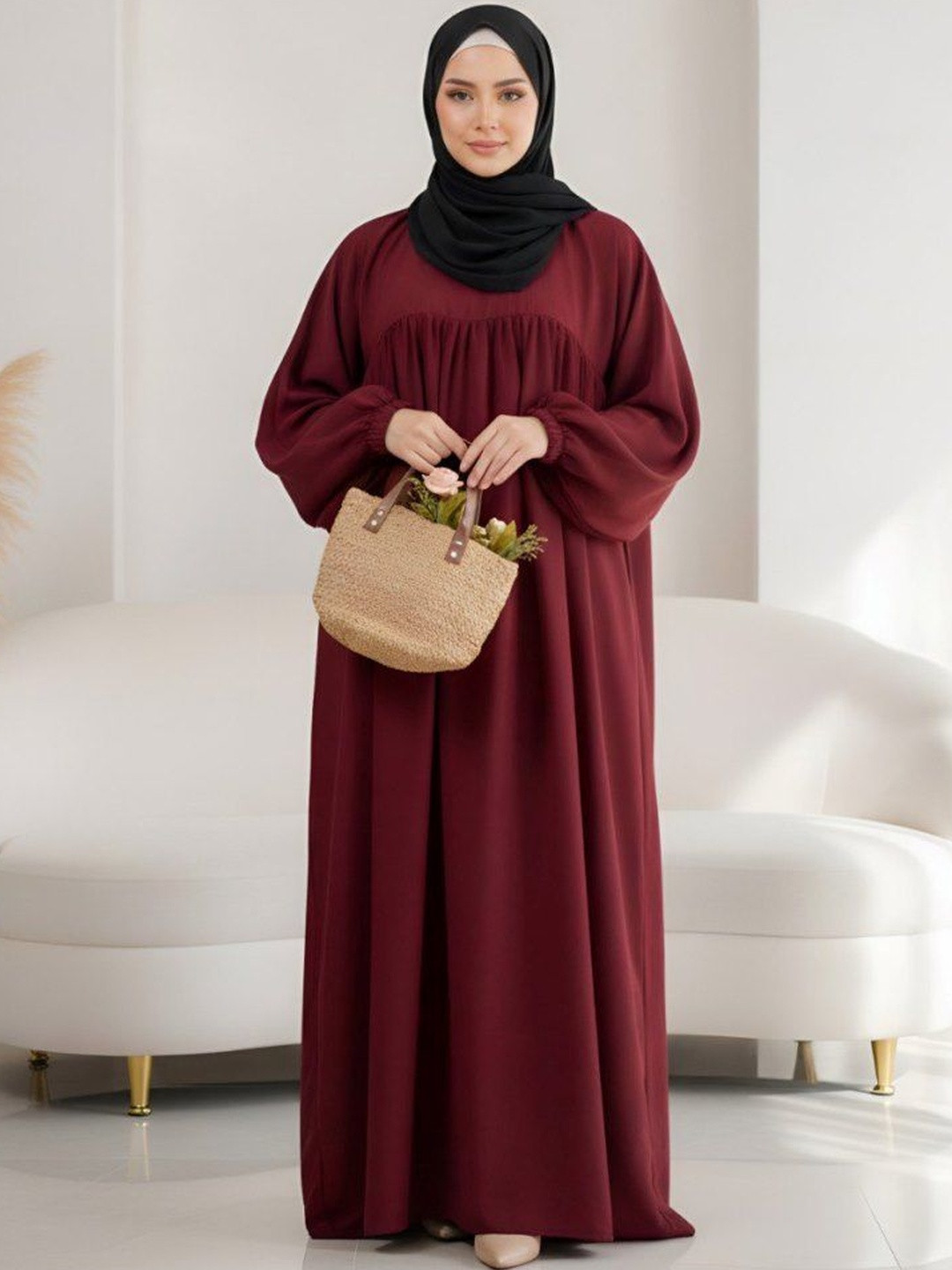 Ovais Abaya Collection Round Neck Long Sleeve Abaya Kaftan Burqas