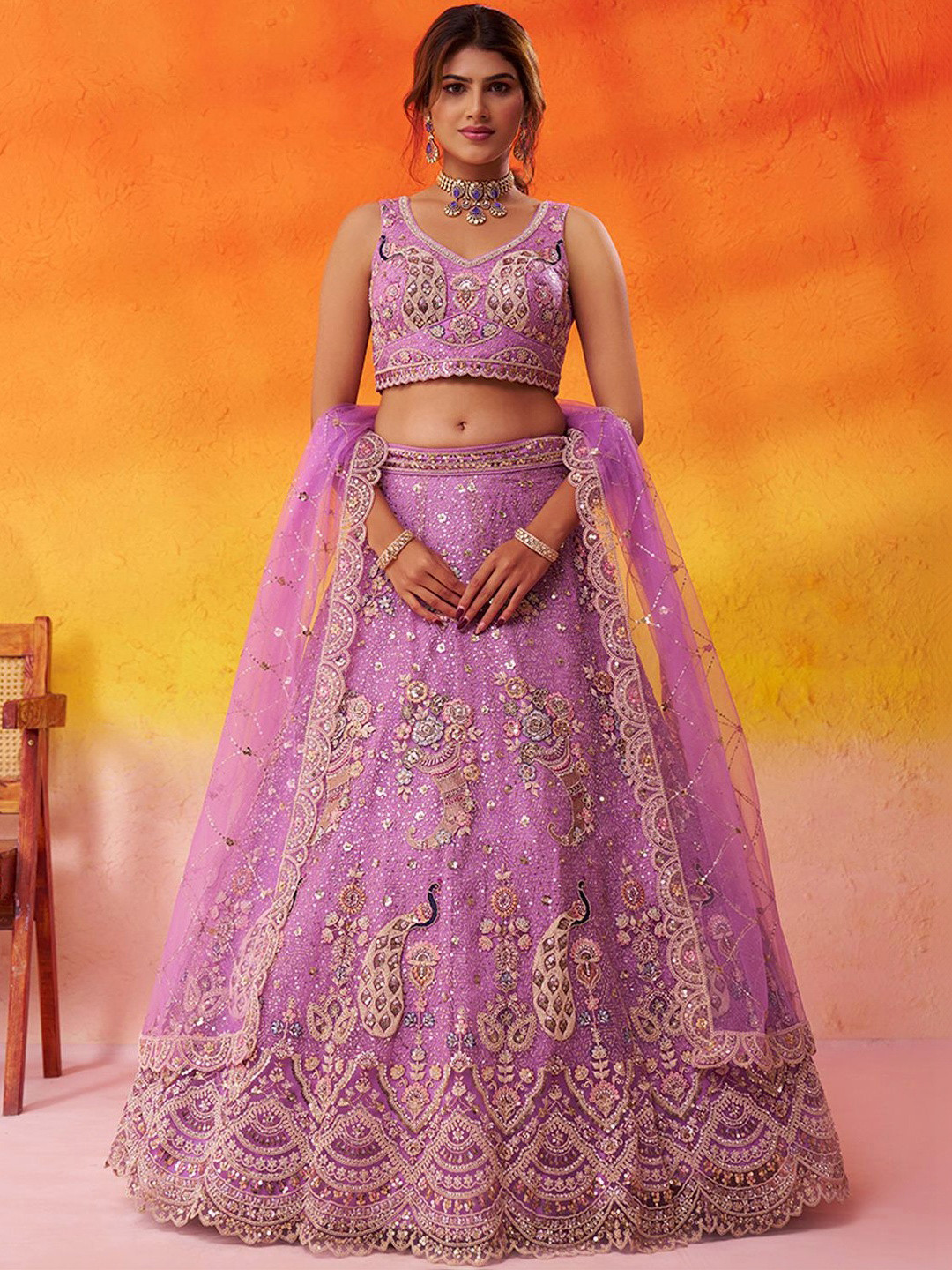 panchhi Sequinned Embroidered Lehenga Choli With Dupatta