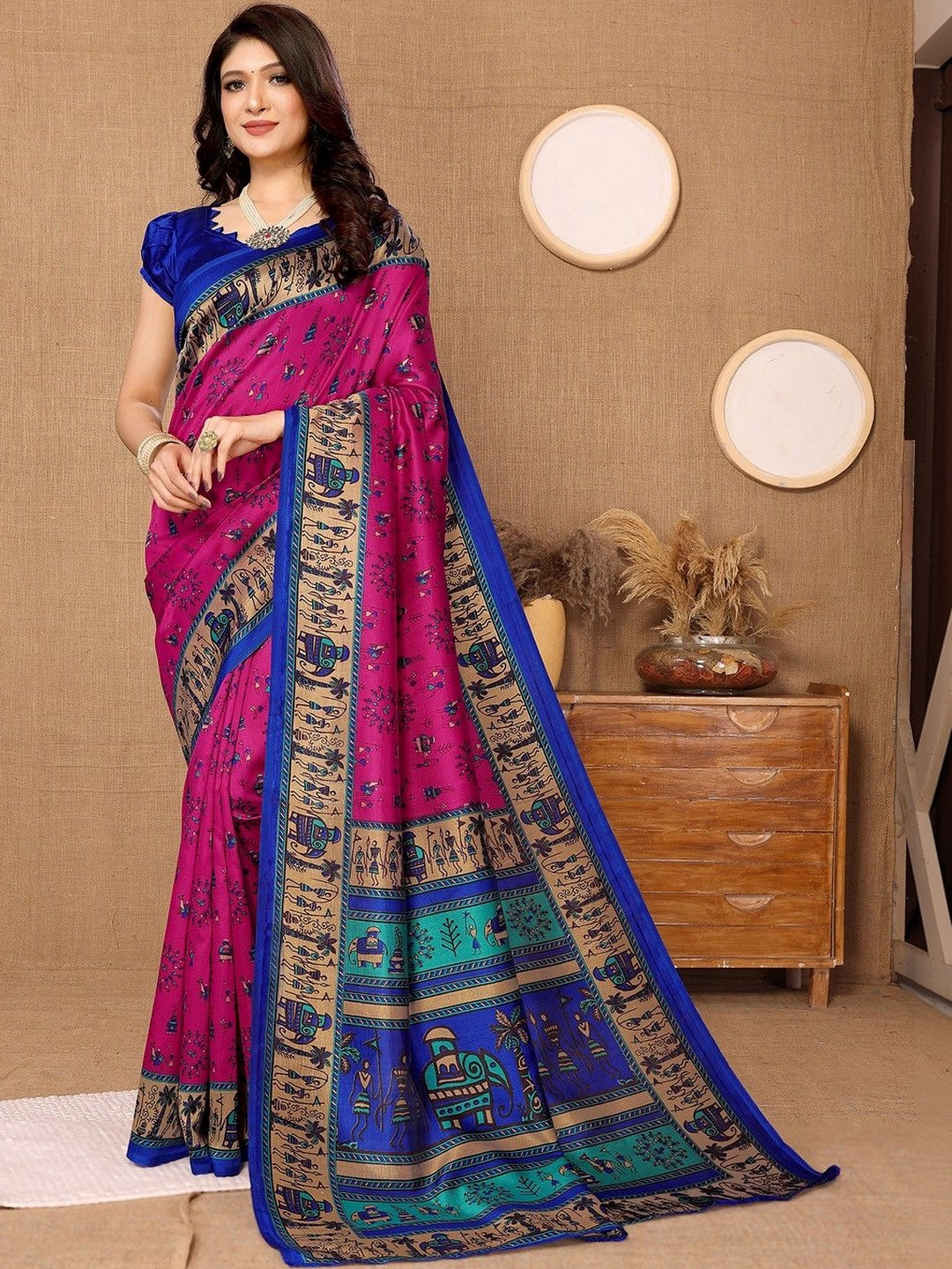 JANOI Ethnic Motifs Art Silk Fashion Saree