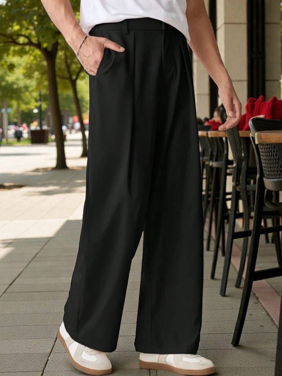 COVZ Men Korean Loose Fit Easy Wash Pleated Trousers