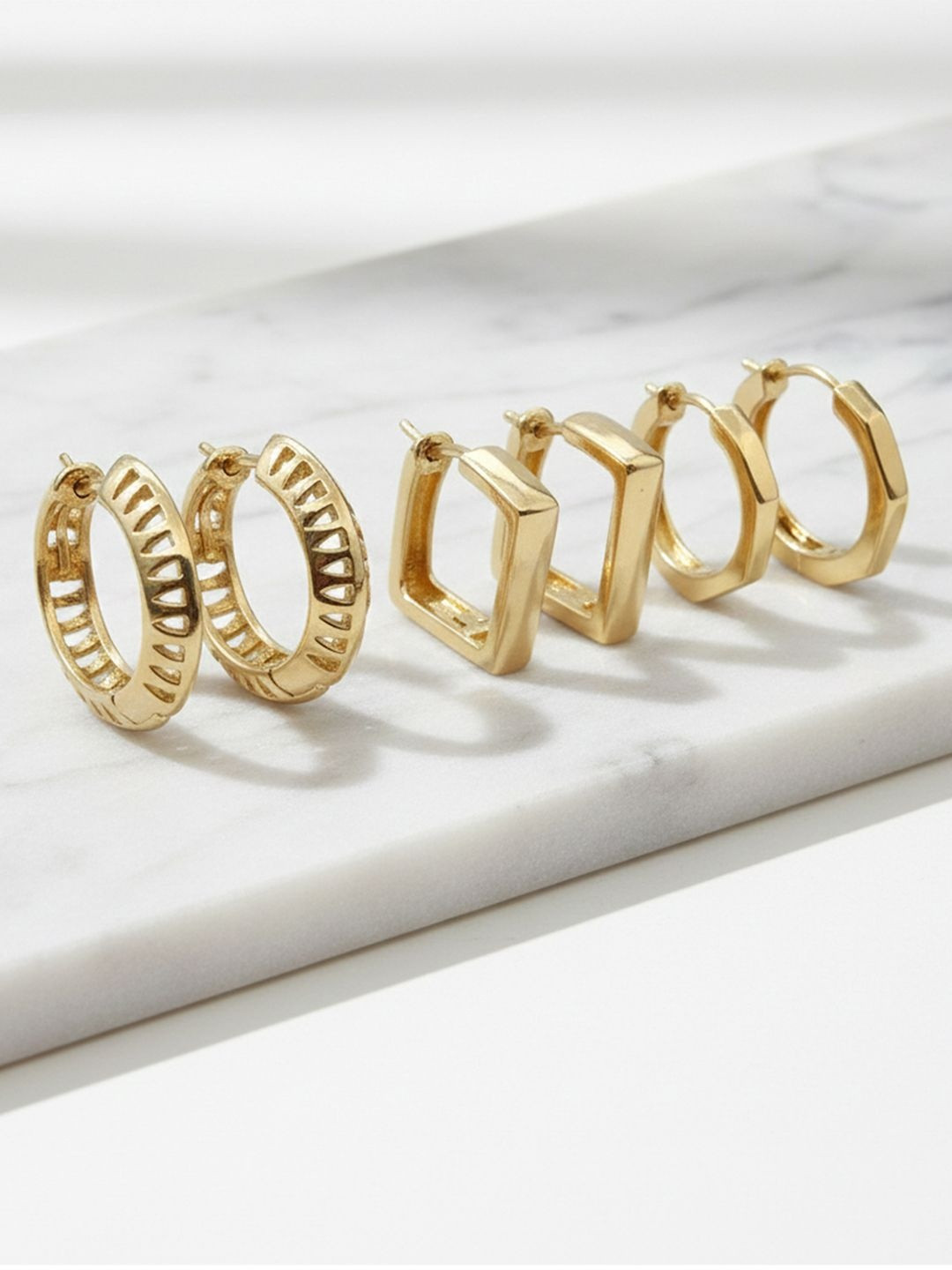 I Jewels Set of 3 Gold Plated Hoop Earrings