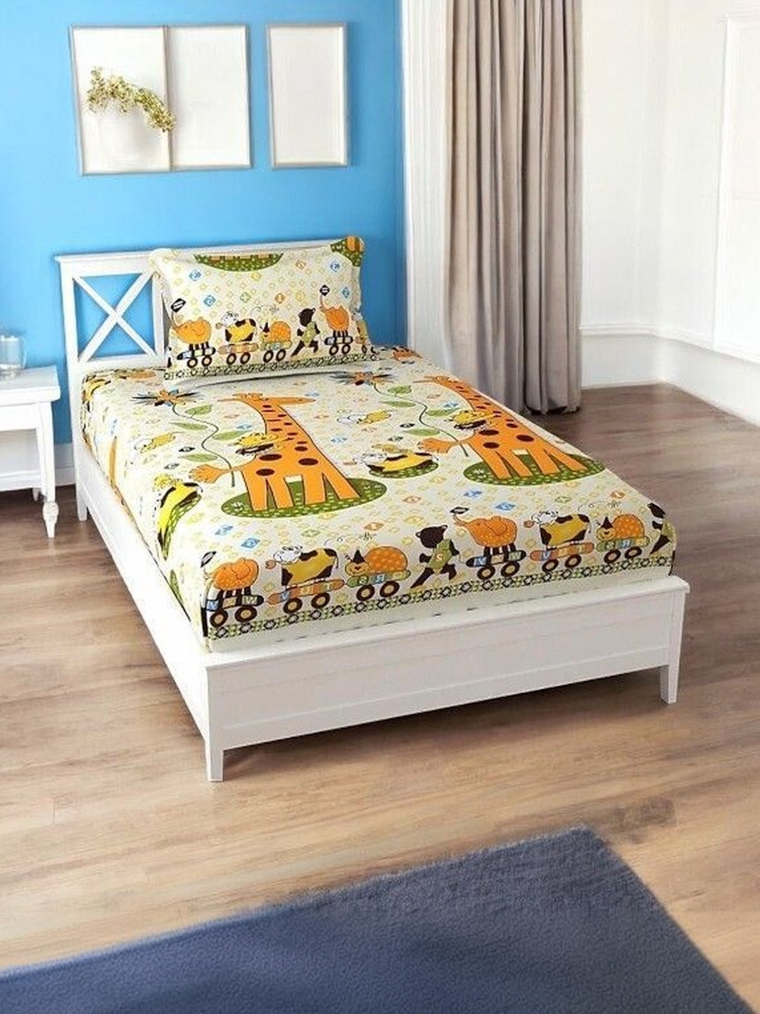 Homybees Cream-Coloured 220 TC Single Bedsheet with 1 Pillow Covers