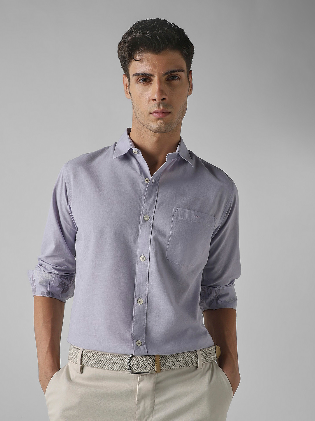 Mufti Men Spread Collar Solid Cotton Slim Fit Casual Shirt
