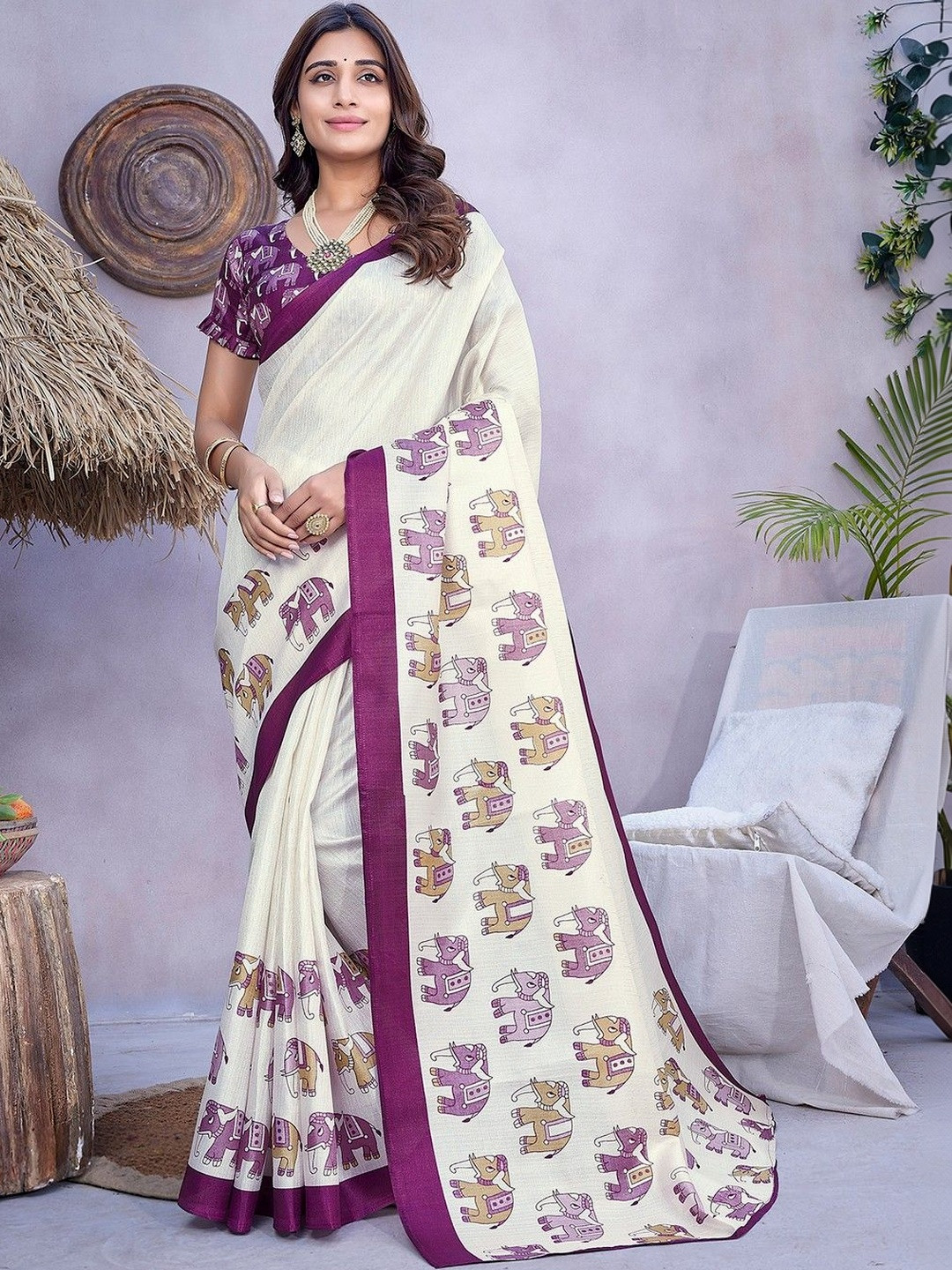 JANOI Ethnic Motifs Art Silk Fusion Fashion Saree