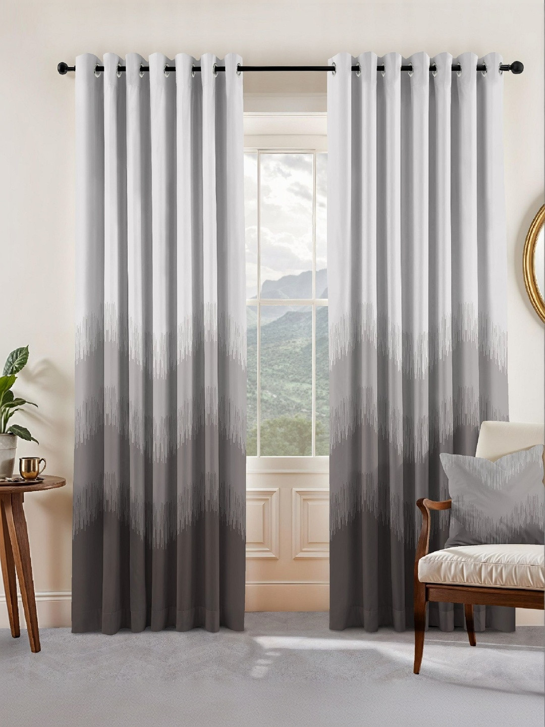 Myntra Elegant Homes Silver-Toned Set of 2 Geometric Black Out Long Door Curtain