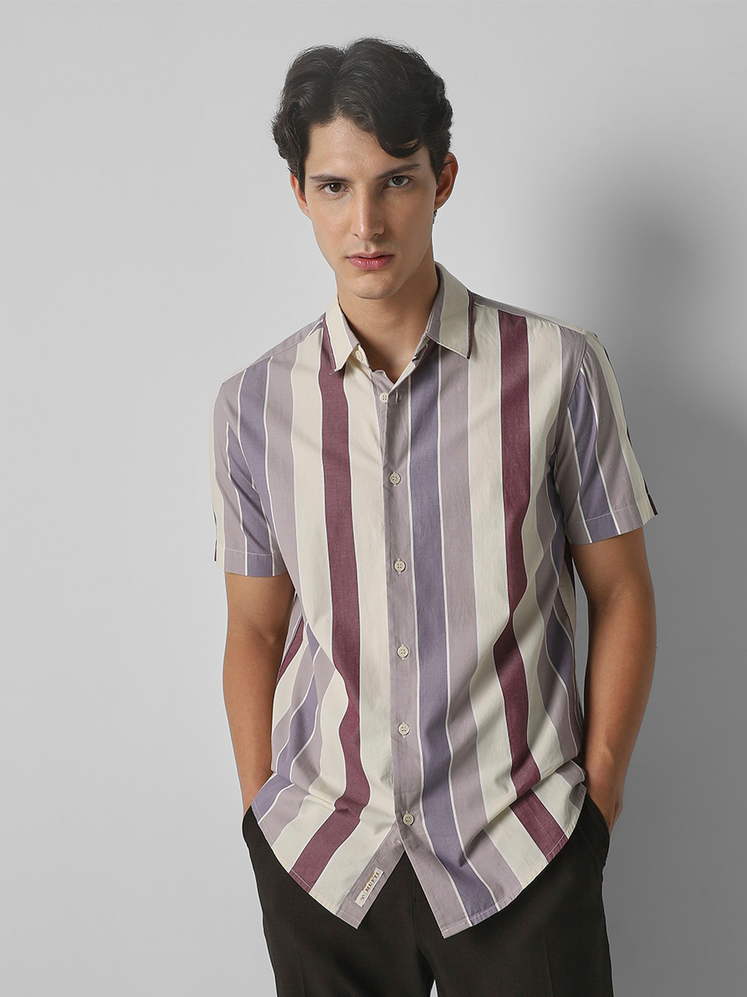 Mufti Men Vertical Striped Spread Collar Cotton Casual Shirt