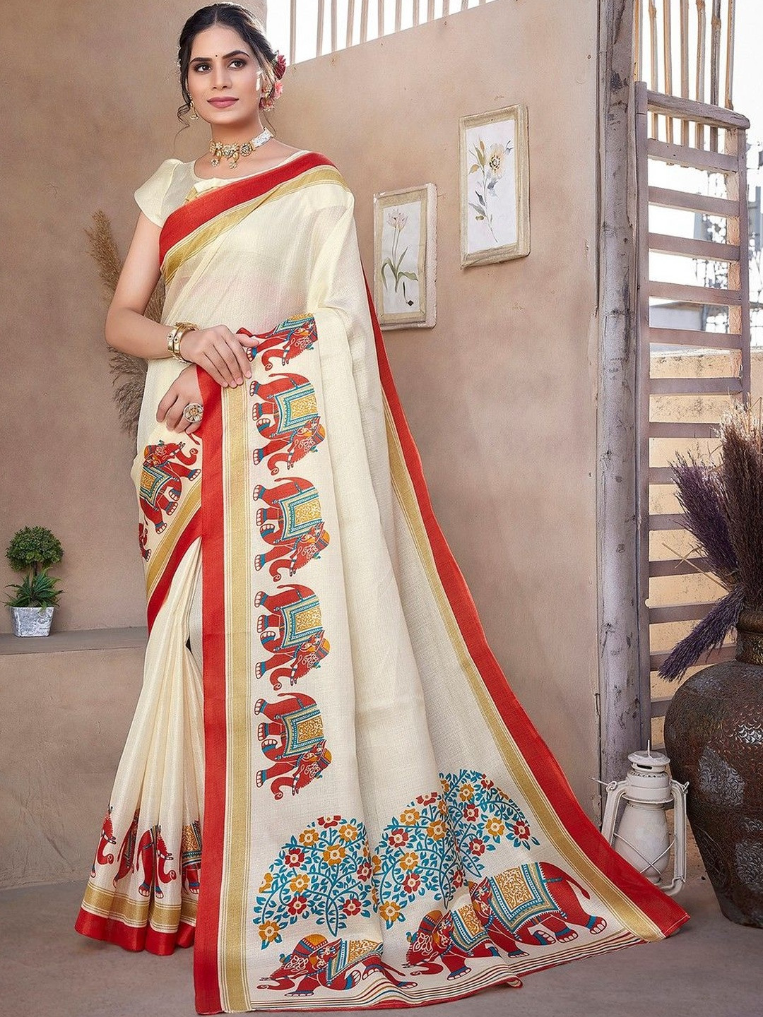 JANOI Ethnic Motifs Art Silk Fashion Saree