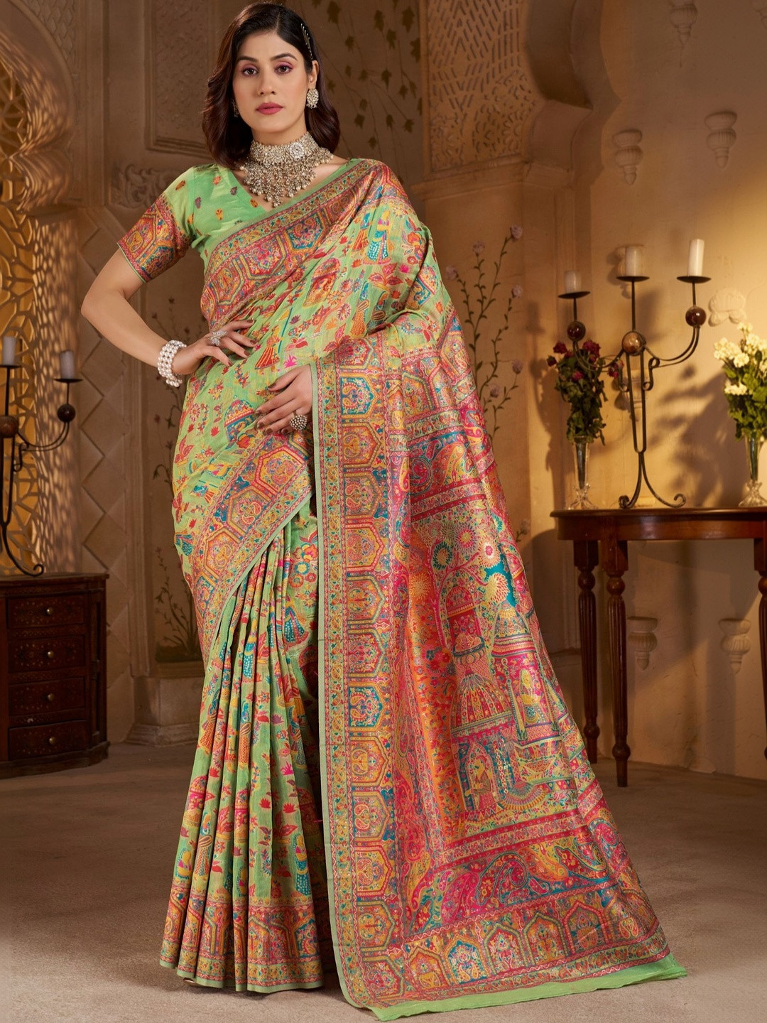 all about you Ethnic Motifs Embroidered Silk Blend Heavy Work Banarasi Saree