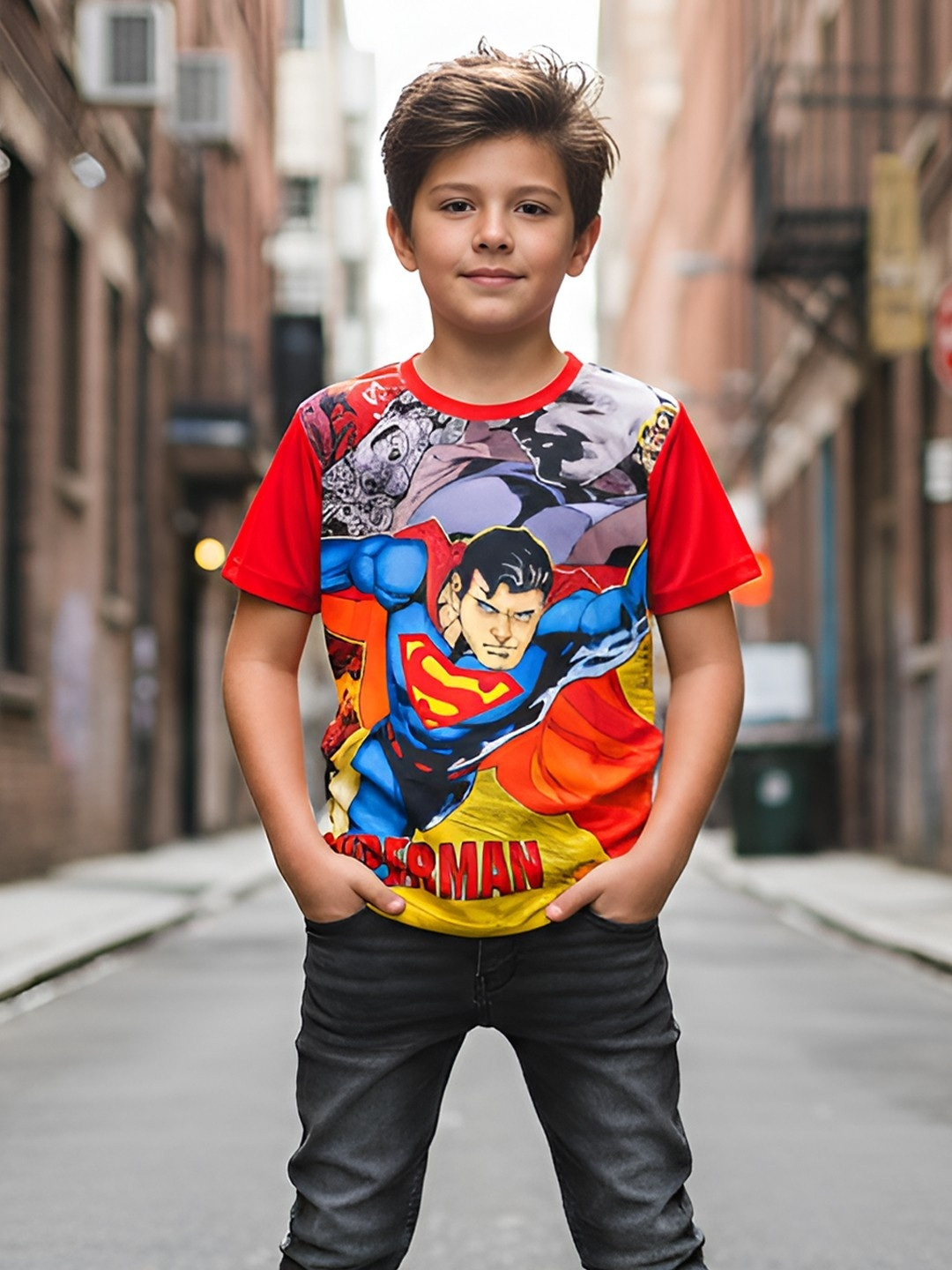 YK X Minute Mirth Boys Superman Printed T-Shirt