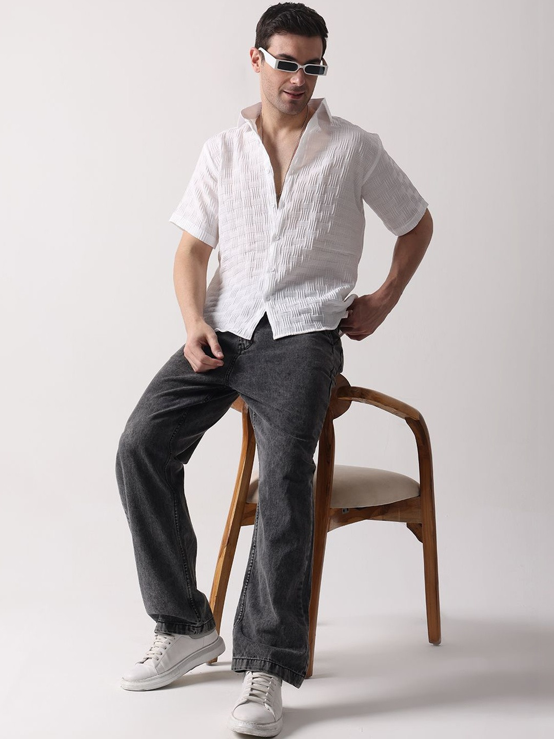 GENZILOOKS Men Semi Sheer Casual Shirt