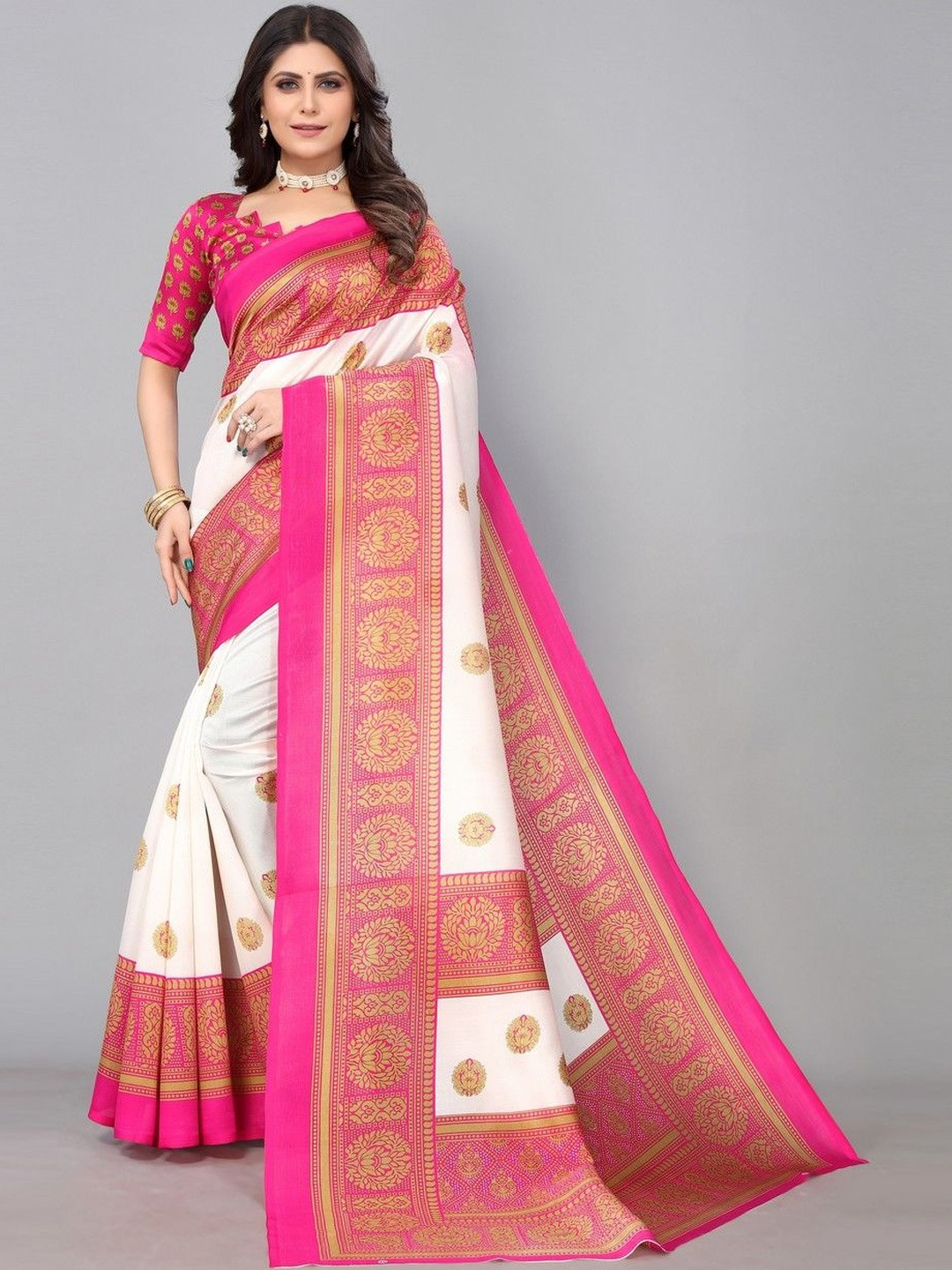 JANOI Woven Design Zari Art Silk Fusion Fashion Saree