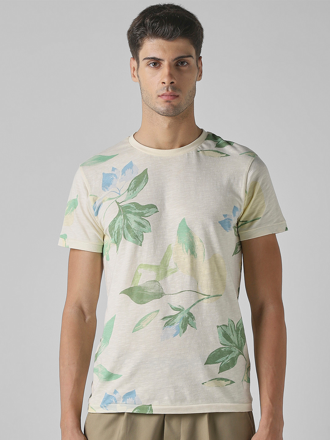 Mufti Floral Printed Slim Fit Cotton T-shirt