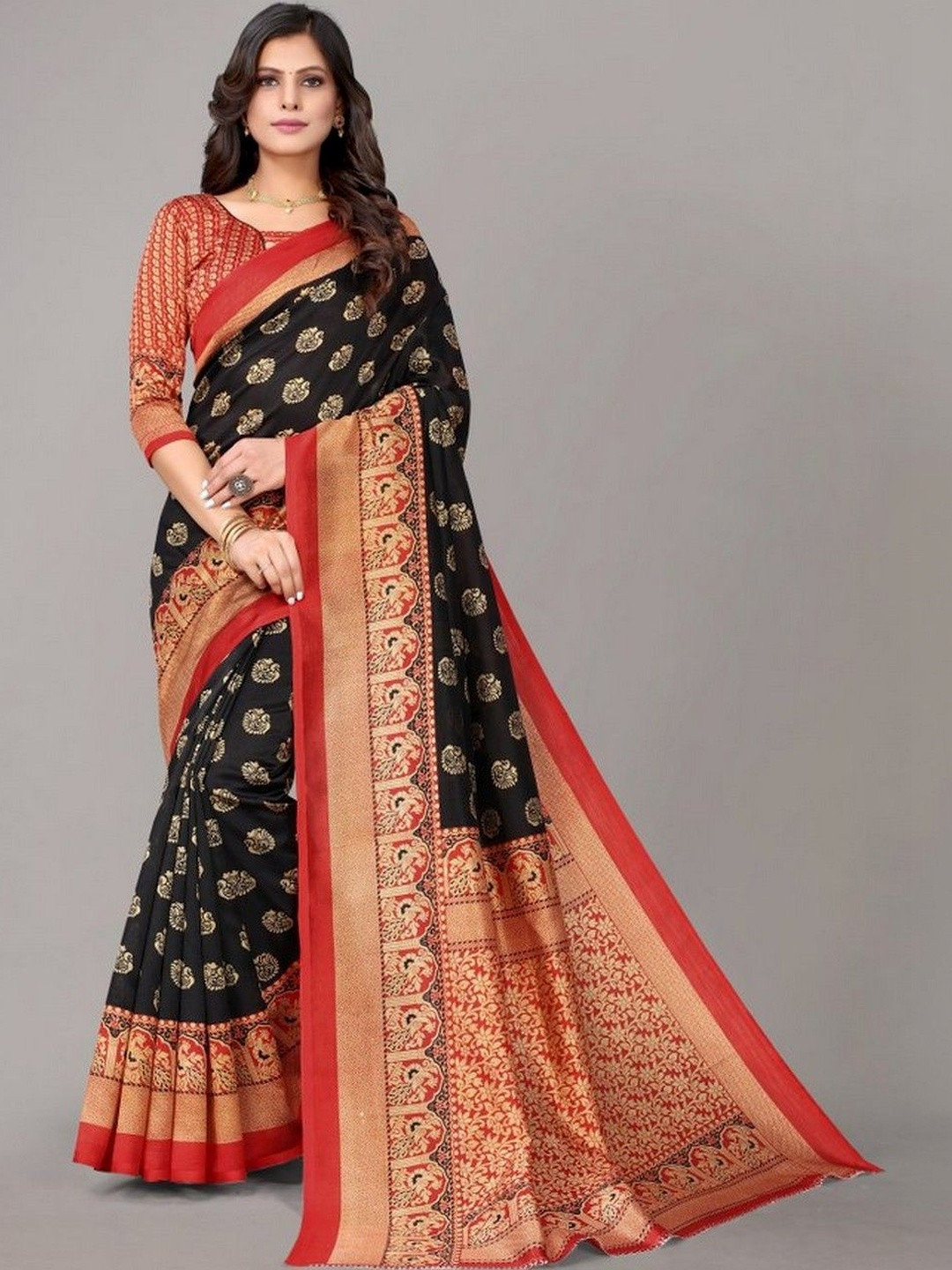 JANOI Ethnic Motifs Zari Art Silk Fashion Saree