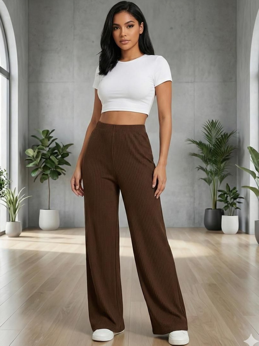 PREMNAD Women Textured Wrinkle Free Trousers