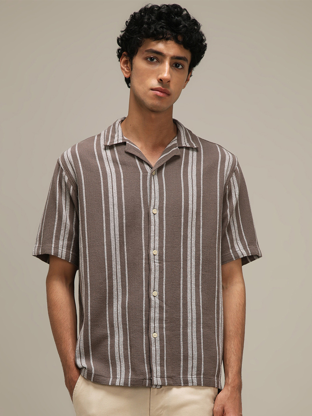 4 TRIPLE O FIVE O BY MUFTI Men Relaxed Fit Textured Cuban Collar Cotton Casual Shirt