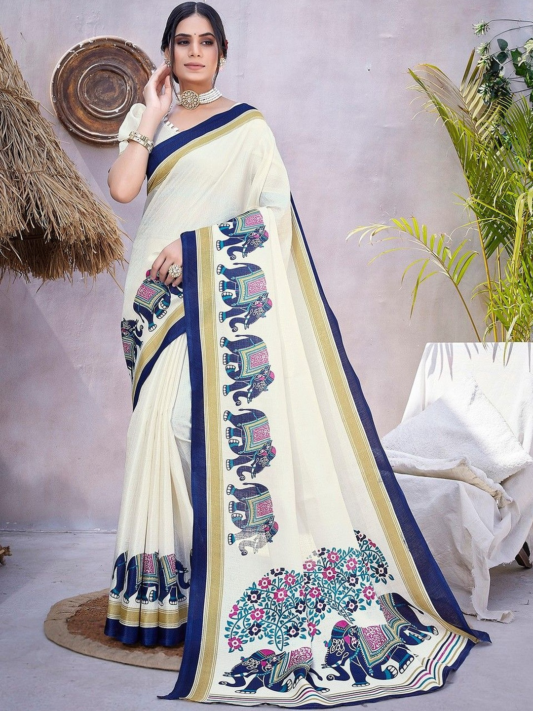 JANOI Ethnic Motifs Art Silk Fashion Saree