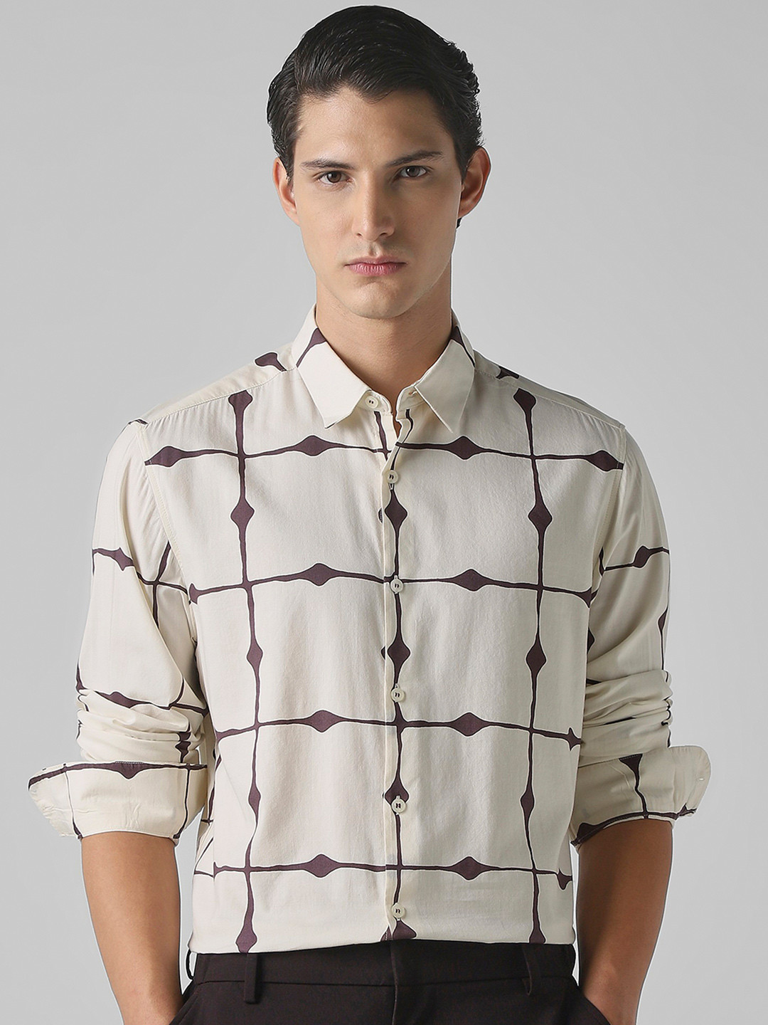 Mufti Men Slim Fit Geometric Printed Spread Collar Casual Shirt