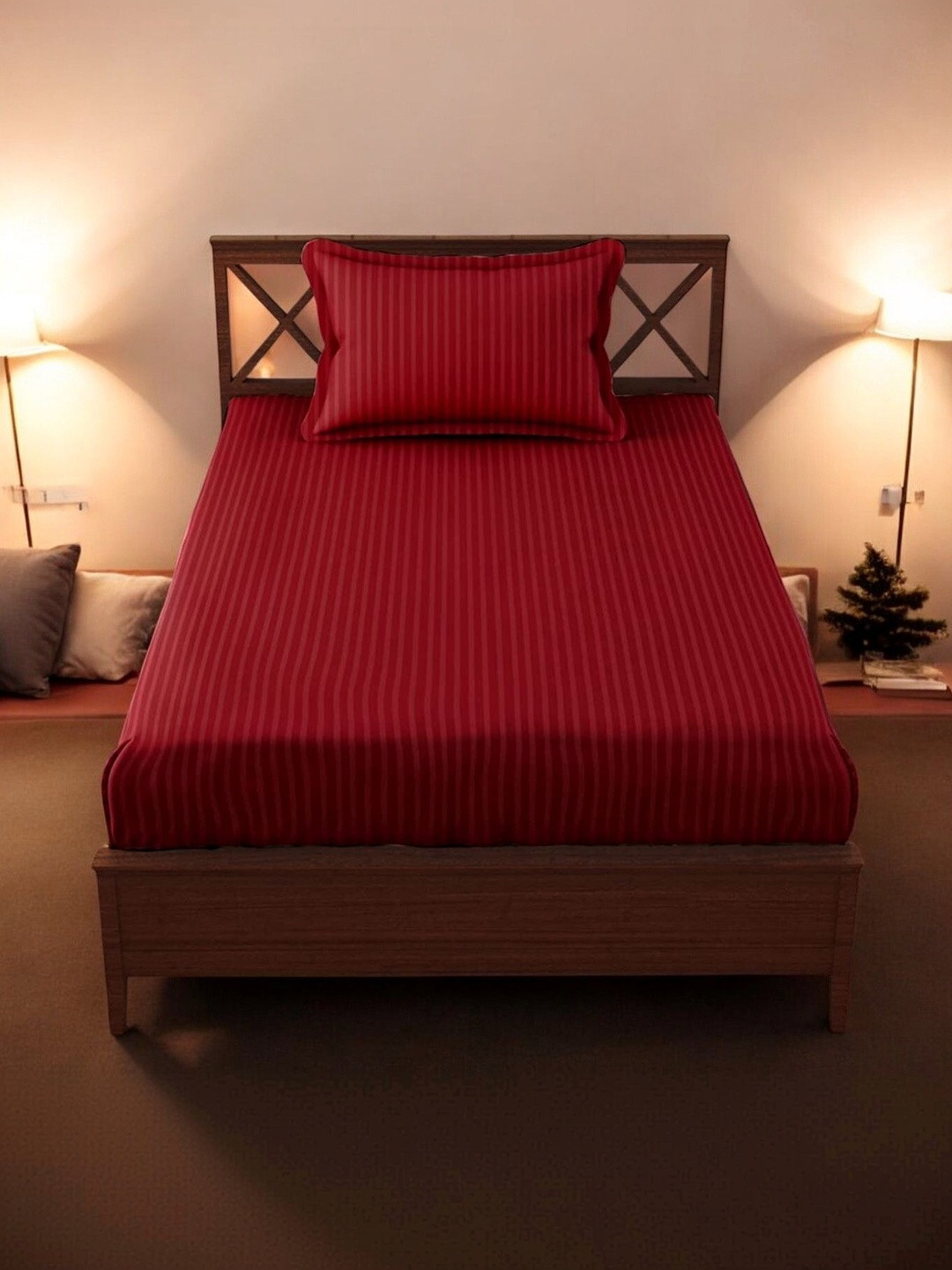 Homybees Maroon 220 TC Single Bedsheet with 1 Pillow Cover
