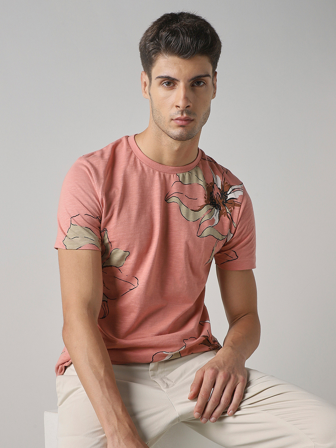 Mufti Floral Printed Cotton Tropical Slim Fit T-shirt