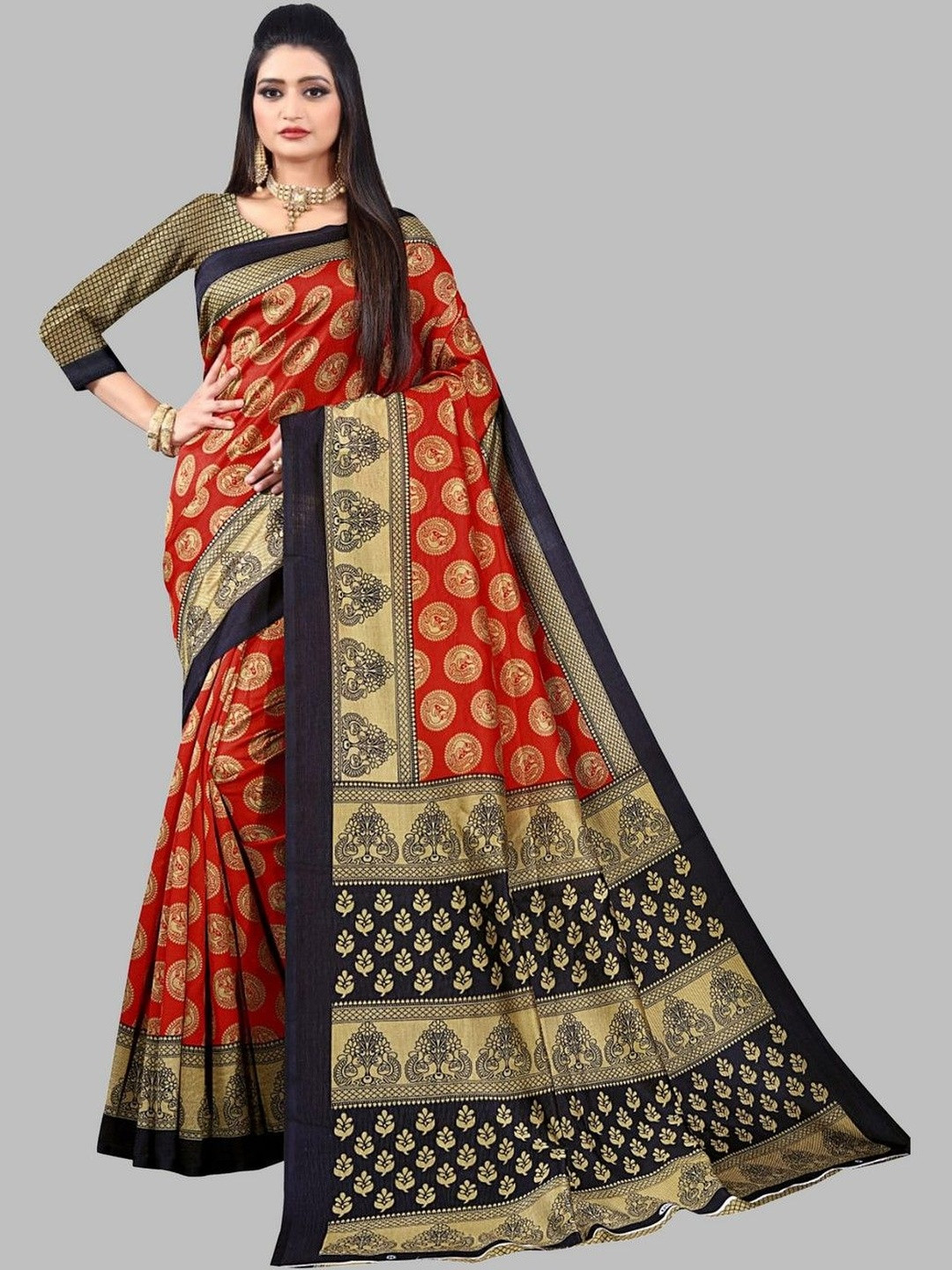 JANOI Ethnic Motifs Art Silk Fusion Fashion Saree