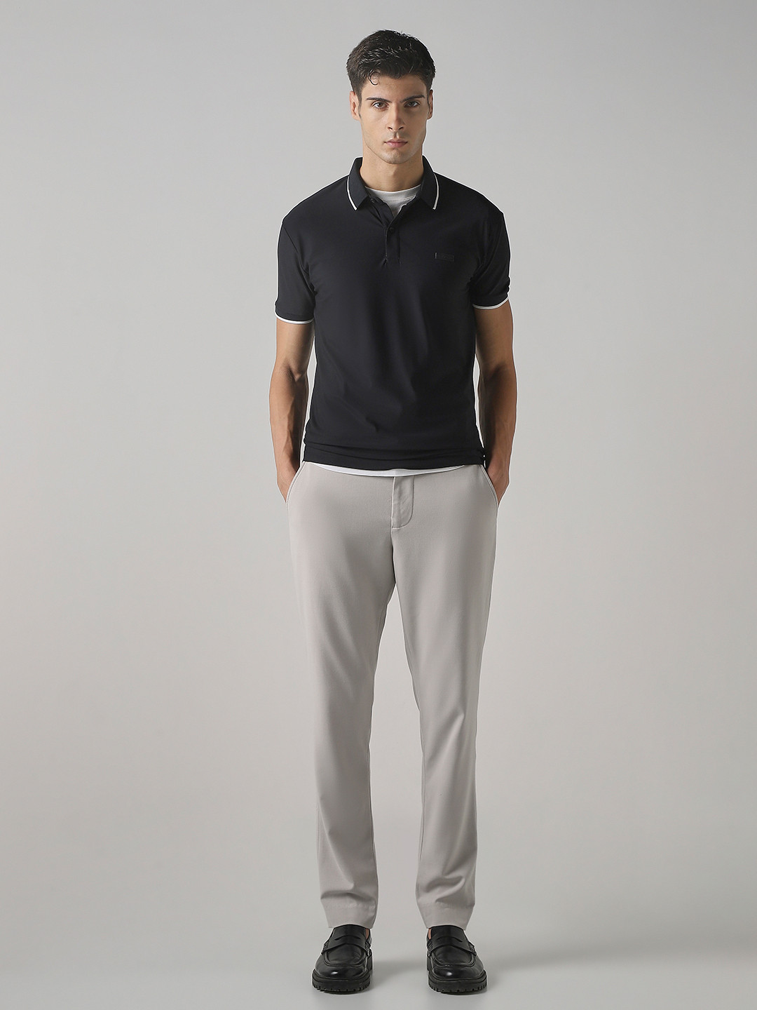 Mufti Men Solid Polo Collar Nylon Slim Fit T-shirt