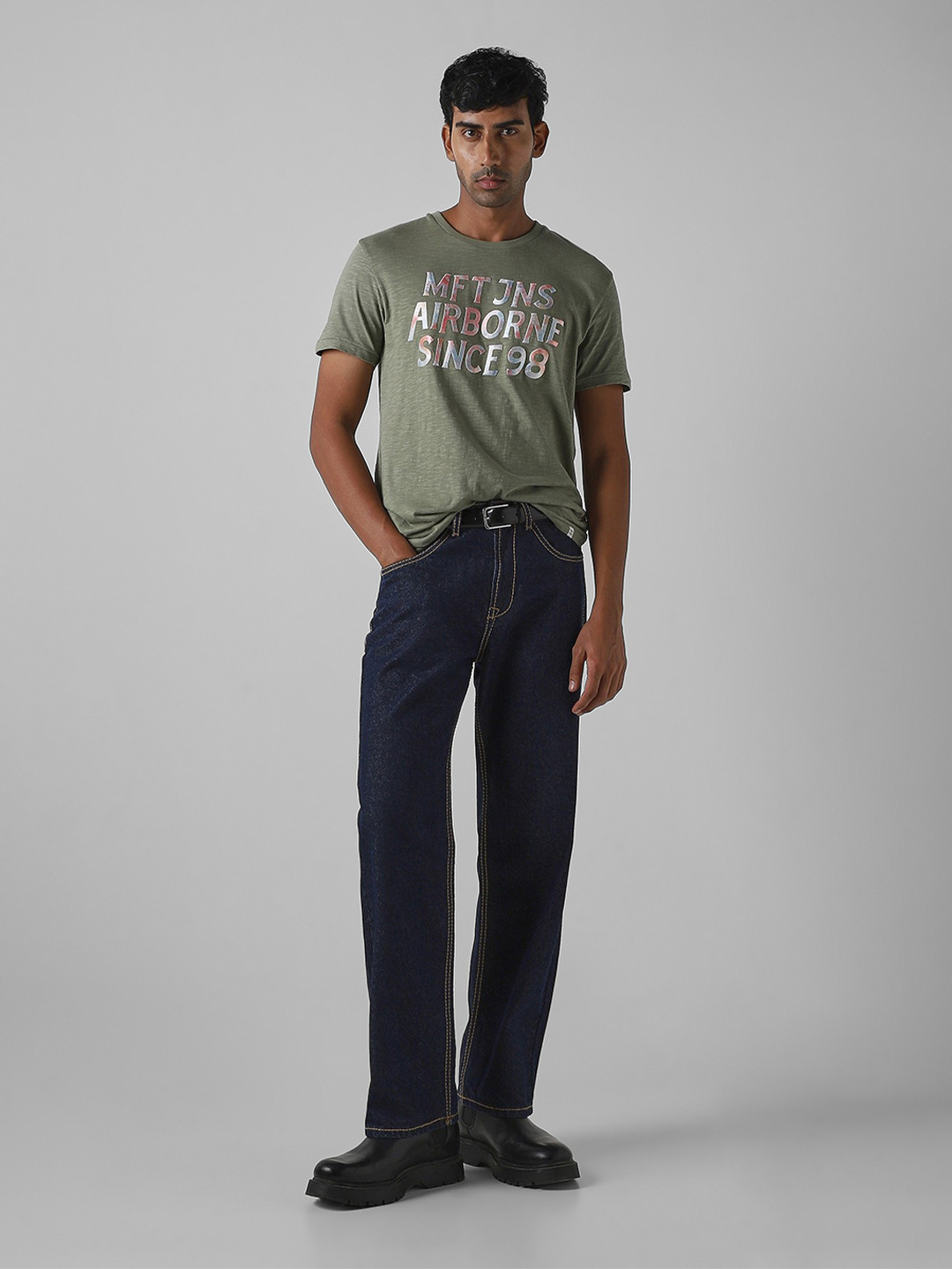 Mufti Slim Fit Typography Printed Cotton Casual T-shirt