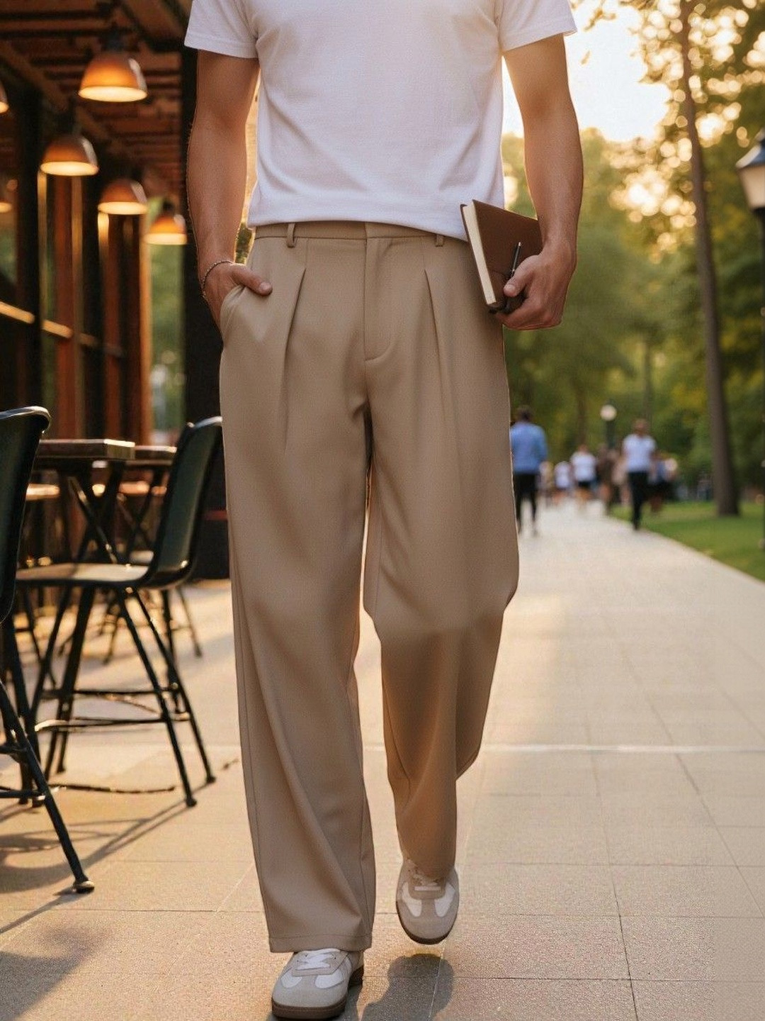COVZ Men Korean Loose Fit Easy Wash Pleated Trousers