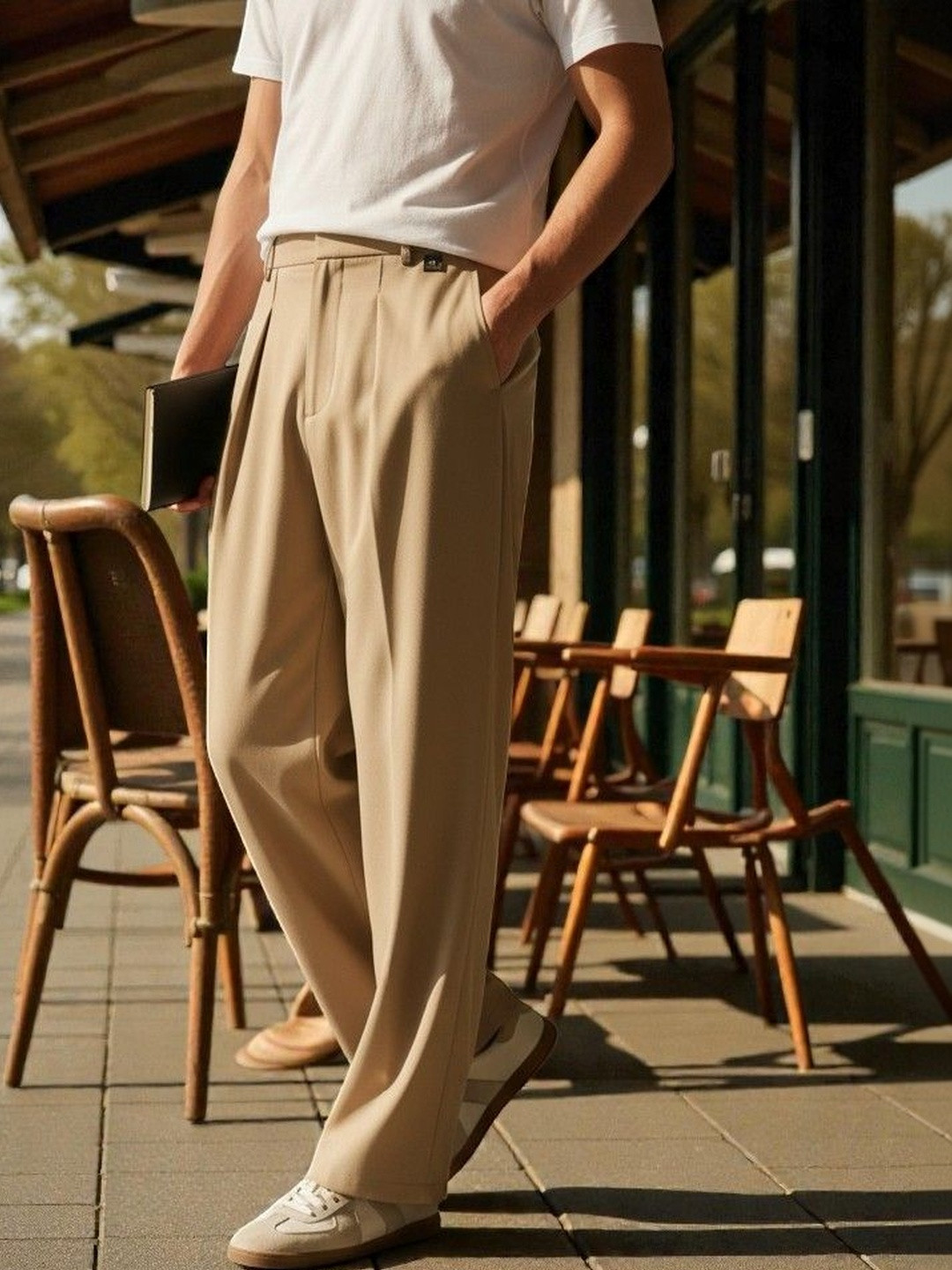 COVZ Men Korean Loose Fit Easy Wash Pleated Trousers